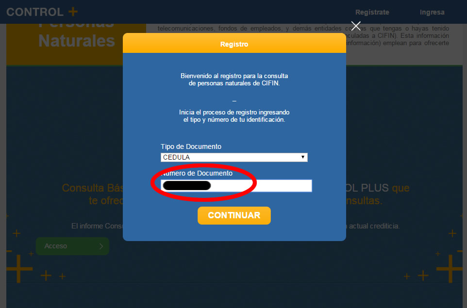 formulario de registro donde deberemos digitar nuestro número de cedula formulario de registro donde deberemos digitar nuestro número de cedula