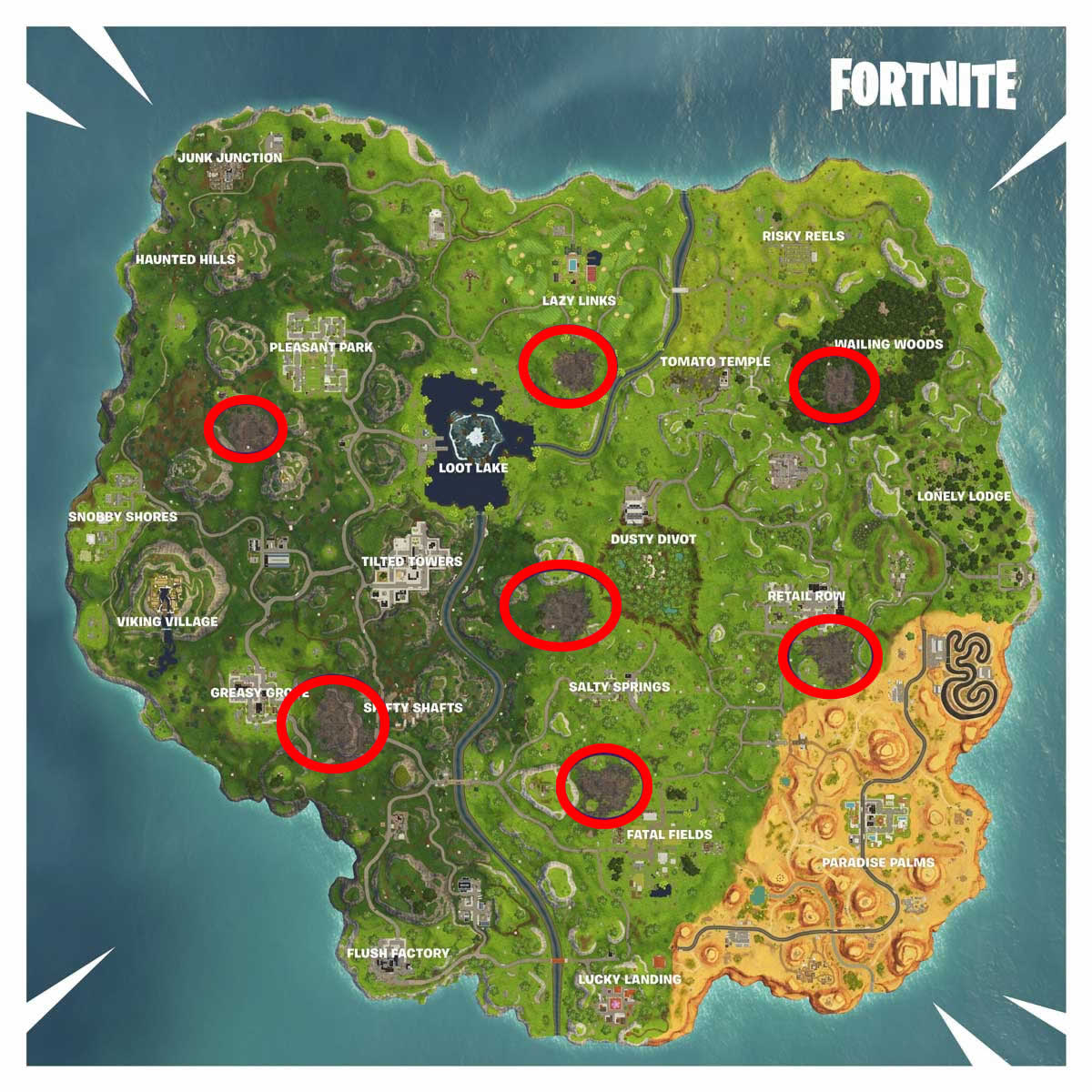 Ubicación de las zonas corruptas en el mapa de Fortnite Ubicación de las zonas corruptas en el mapa de Fortnite