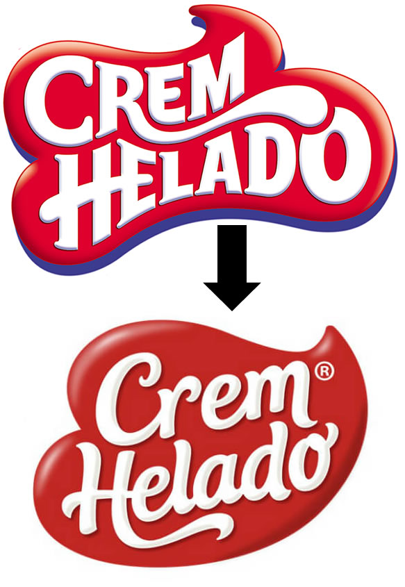 Antes y después del logo de Crem Helado Antes y después del logo de Crem Helado
