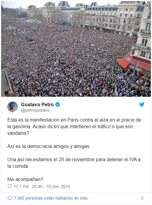 Esta es la publicación de Gustavo Petro en su cuenta de twitter Esta es la publicación de Gustavo Petro en su cuenta de twitter