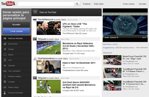 Nueva Home de YouTube